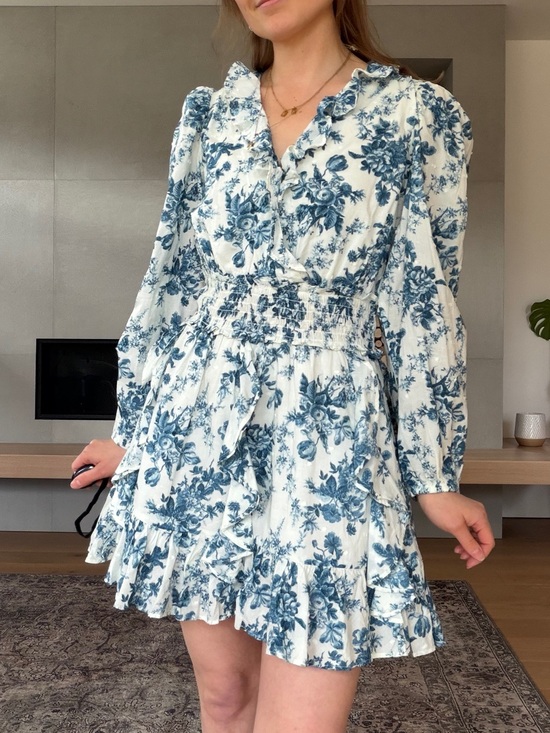 GAP Dresses & Skirts - LoveShackFancy x GAP 100% cotton Blue and White Floral Ruffle Mini Dress small